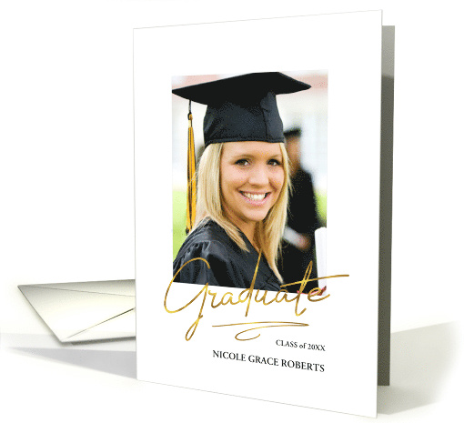 Graduation Announcement Modern Gold Script with Photo Daughter card
