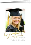 Graduation Announcement Modern Gold Script with Photo Daughter card