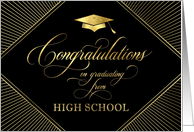 High School Graduation Congratulations Elegant Art Deco Gold on Black card