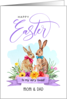 Happy Easter Mom and Dad Watercolor Bunnies card
