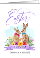 Happy Easter Grandson and His Wife Watercolor Bunnies card