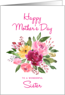 Happy Mother’s Day Sister Watercolor Peonies Bouquet card