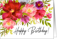 Happy Birthday Watercolor Spring Garden Flowers card