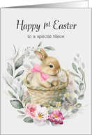 Happy 1st Easter Niece Boho Bunny Wreath card