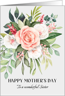 Happy Mothers Day Sister Coral Rose Bouquet card