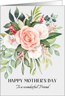 Happy Mothers Day Friend Coral Rose Bouquet card