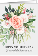 Happy Mothers Day Sister in Law Coral Rose Bouquet card