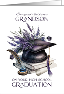 Grandson High School Graduation Cap Quill Lavender Laurels card