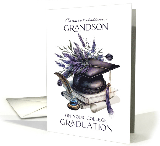 Grandson College Graduation Cap Quill Lavender Laurels card (1765068)