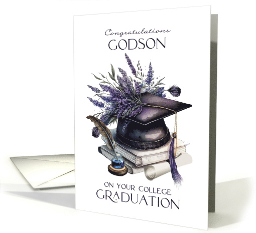 Godson College Graduation Cap Quill Lavender Laurels card (1765072)