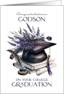 Godson College Graduation Cap Quill Lavender Laurels card