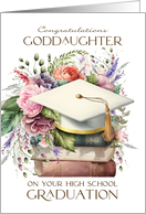 Goddaughter High School Graduation Cap Books Pink Peonies card
