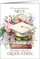 Niece Congratulations College Graduation Cap Books Pink Peonies card