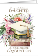 Daughter Congratulations College Graduation Cap Books Pink Peonies card