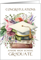 Congratulations Junior High School Graduate Cap Books Pink Peonies card