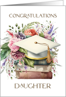 Congratulations Daughter Graduation Cap Books Pink Peonies card