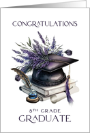 Congratulations 8th Grade Graduate Cap Books Quill Lavender Laurels card