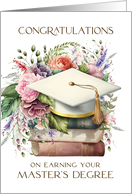 Masters Degree Graduation Cap Books and Pink Peonies card