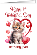 1st Valentines Day Kitten for Baby Custom Name card