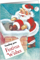 Santa Climbs Down the Chimney Festivus Card