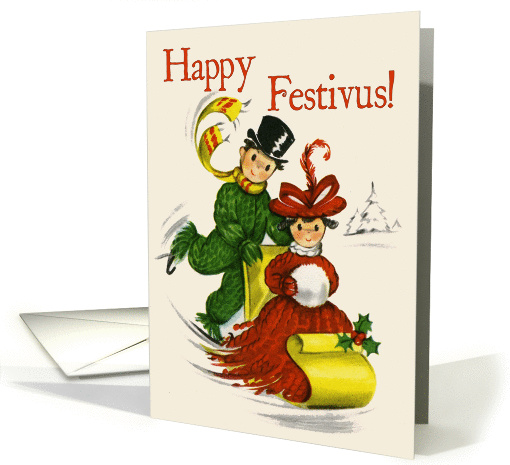 Sledding Couple Happy Festivus card (71684)