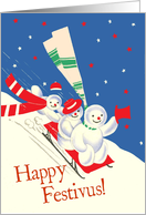 Sledding Snowmen Festivus Card