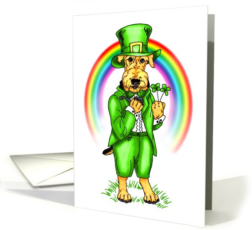 Airedale Terrier St. Patrick's Day Leprechaun Dog Rainbow card