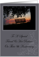 Scenic Beach Sunset Friend & Her Partner 8th Anniversary Card