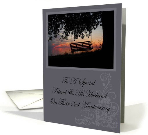 Scenic Beach Sunset Friend & His Husband 2nd Anniversary card