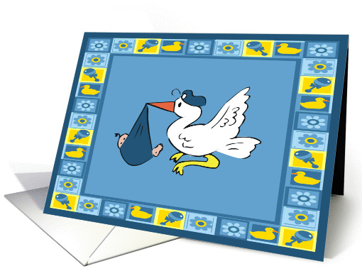 Stork Baby Boy Birth Announcement card (344176)