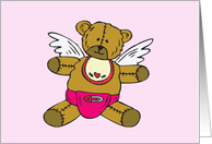 Teddy Bear Angel Baby Girl Adoption Announcement Card
