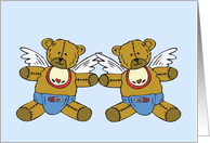 Teddy Bear Angel Twin Boys Adoption Announcement Card