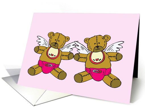 Teddy Bear Angel Twin Girls Adoption Announcement card (347628)