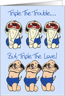 Triple Trouble Triplet Boys Announcement Card