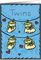 New Baby Blue Twins Congratulations Card