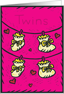 New Baby Pink Twins Congratulations Card