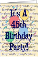 Balloons 45th Birthday Party Invitation card