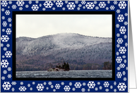 Snowflakes And An Adirondack Mountain Lake Christmas Card