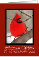 Niece And Her Family Cardinal Christmas Wishes Card