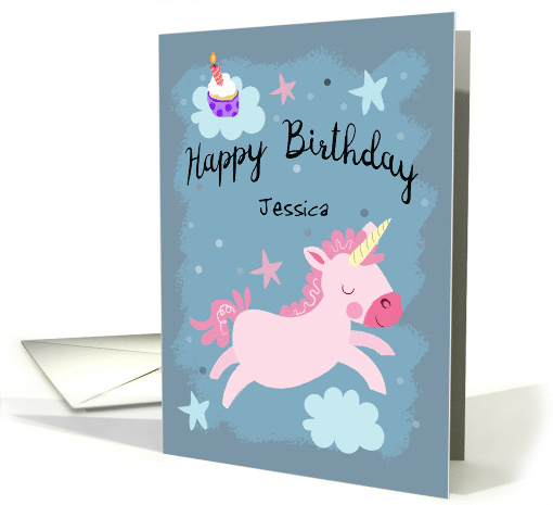 Happy Birthday Magical Unicorn and Cupcake Custom Name card (1579298)