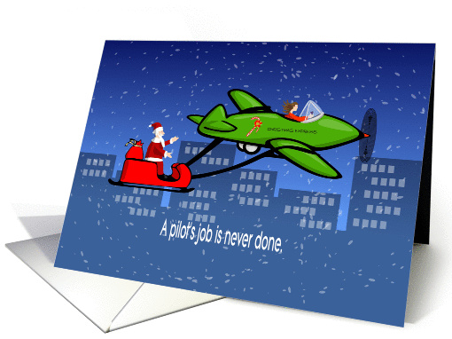 Female pilot towing Santa card (1347898)
