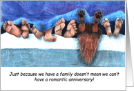 Anniversary with family feet under blanket card