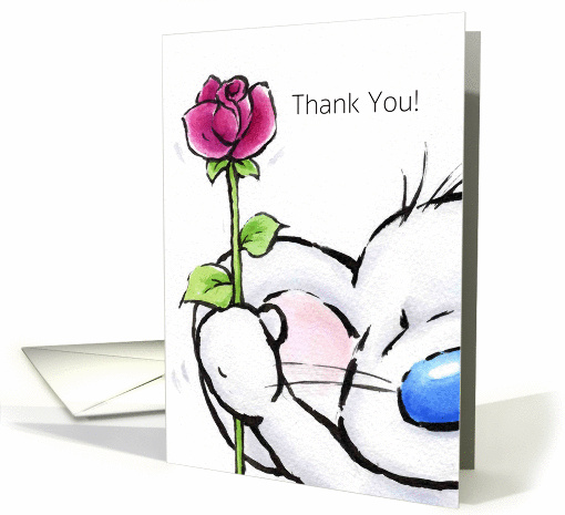 Cute mouse holding a rose to thank you card (1433508)