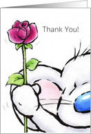 Cute mouse holding a rose to thank you card