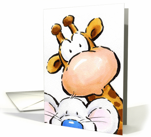 Mouse and giraffe saying hello. card (1433690)