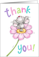 Cute mouse dancing on flower thank you card. card
