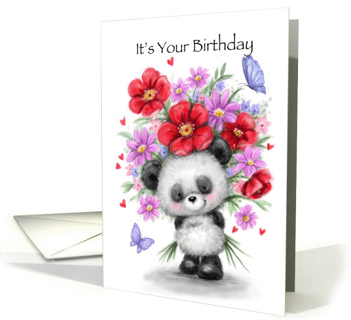 A bunch of flowers for your birthday, from cute panda. card (1439390)
