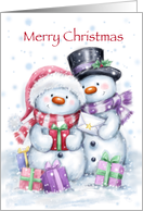 Cute snowman couple with letter and Christmas Presents for Both of You card