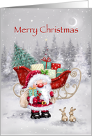 Cute Santa and sleigh with many Christmas presents card