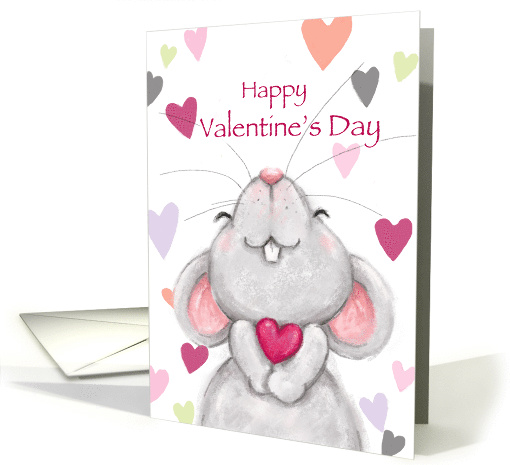 Happy cute mouse holding red heart ,Happy Valentine's Day card